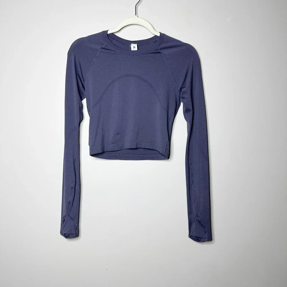 Lululemon Swiftly Tech Cropped Long Sleeve 2.0 Women 6 Purple Nightfall Seamless